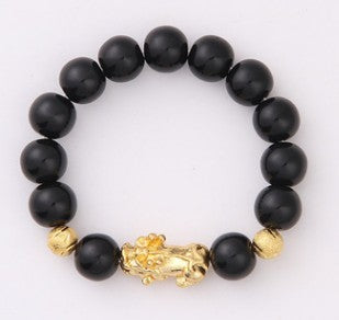 Obsidian 18K Gold Beads Bracelet Men Women - Minihomy