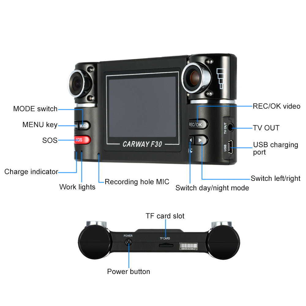 Dual lens driving recorder - Minihomy