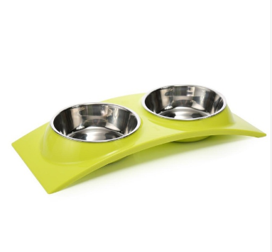 Pet Dog Bowl Puppy Cat Bowl Water Food Storage Feeder Non-toxic PP Resin Stainless Steel Combo Rice Basin 3 Colors - Minihomy