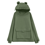 Solid Color Hooded Sweatshirt with Flap Pocket Lazy Style Simple Coat