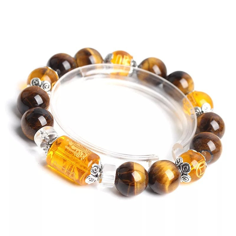 Tiger Eye Stone Three-sided God of Wealth Lucky Bead Bracelet