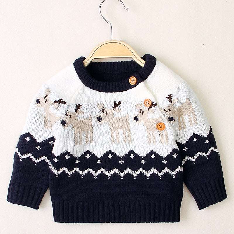 Boys and girls knitted cartoon Christmas elk sweater - Minihomy