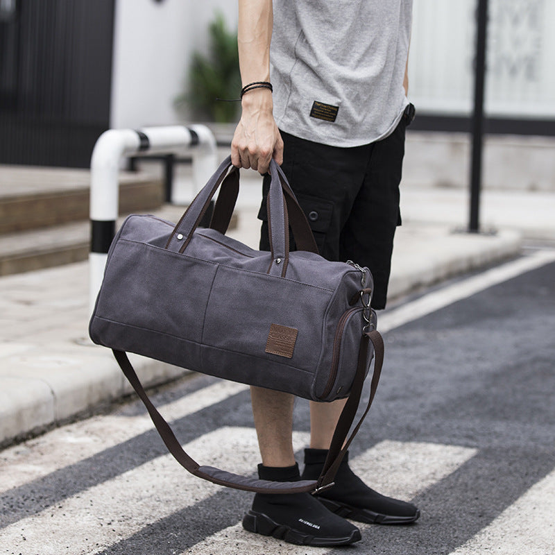 Men's canvas portable travel bag cylinder men's bag lightweight casual cross-border explosion Amazon wish - Minihomy