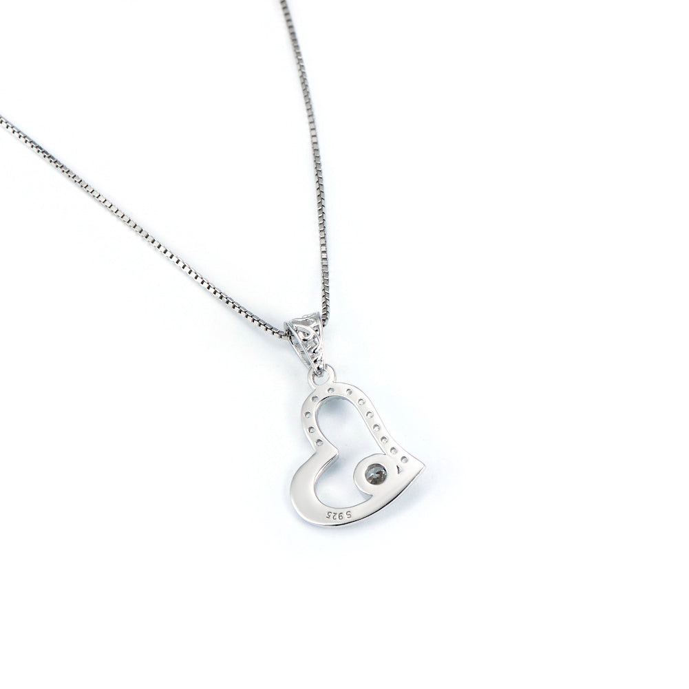 Sterling Silver Love You Mom Love Heart Pendant Necklace