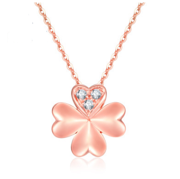 18K gold necklace lucky clover Rose Gold Diamond Pendant gold color custom female bone chain shop - Minihomy