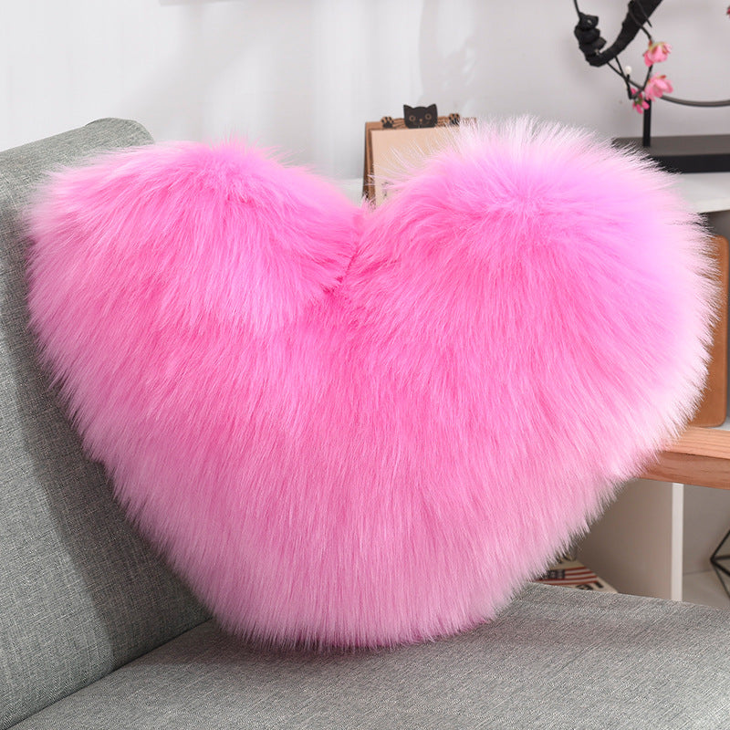 Pillows Heart Shape Long Plush Fluffy Shaggy Cushion Cover - Minihomy