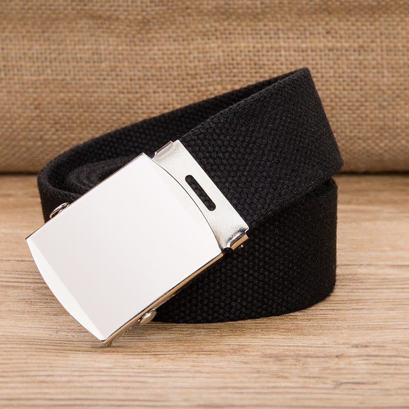 Men's And Women's Business Canvas Belt Roller Mirror Buckle - Minihomy