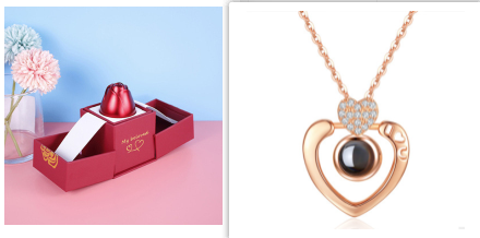 Valentine's Day Gifts Metal Rose Jewelry Gift Box Necklace For Wedding