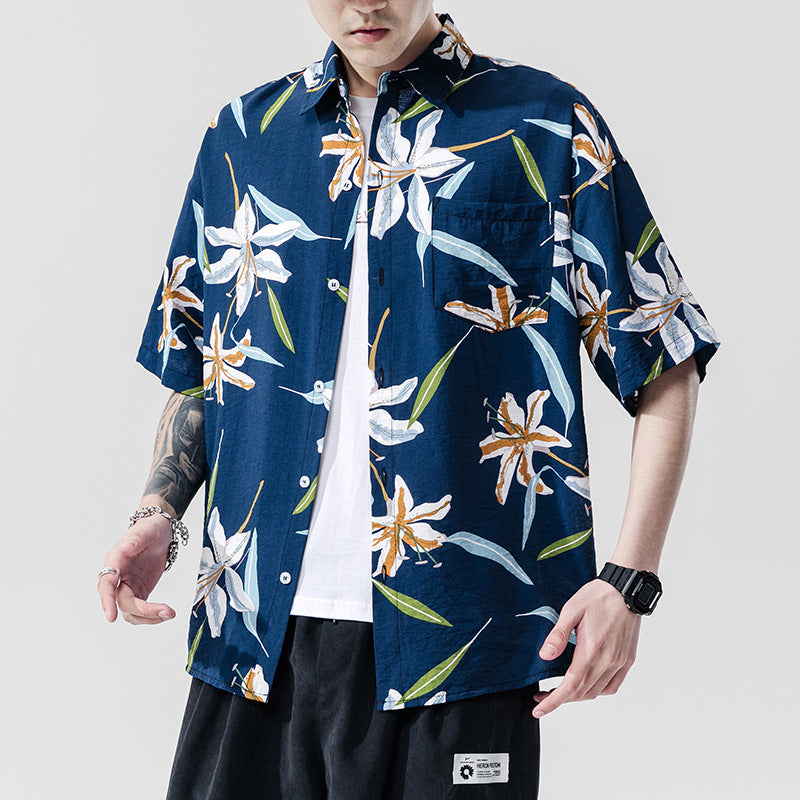 Beach Couple Casual Short Sleeve Printed Shirt - Minihomy