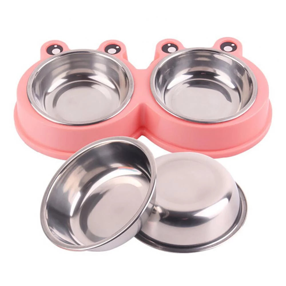 Pet Dog Bowl Puppy Cat Bowl Water Food Storage Feeder Non-toxic PP Resin Stainless Steel Combo Rice Basin 3 Colors - Minihomy