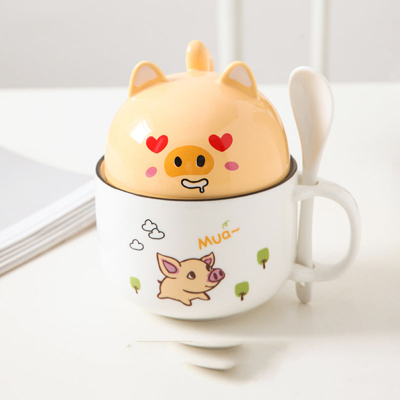 Cartoon Office Ceramic Mug With Lid Spoon - Minihomy