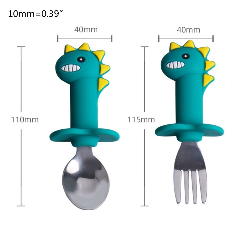 Baby Silicone Spoon Stainless Steel Training Fork - Minihomy