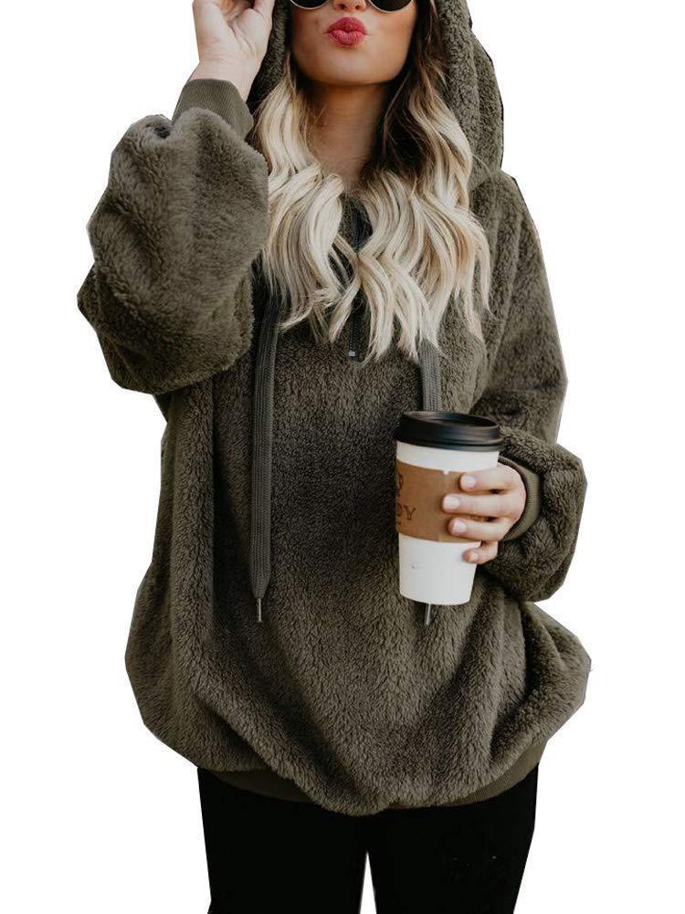 Plus Size Fall Winter Long Sleeve Plush Hooded Shirt Warm Sweatshirt - Minihomy