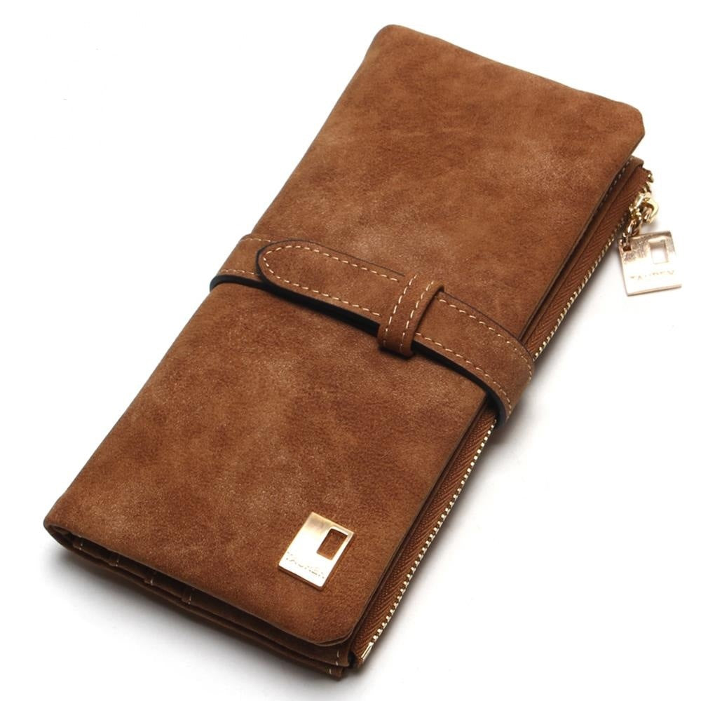 Retro matte leather two-fold draw long multi-card lady wallet