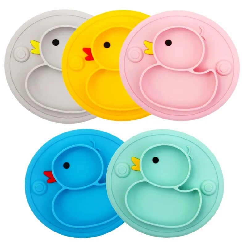 Baby Silicone Plate Non-Slip Feeding Tableware Sucker Bowl Sippy Cup Bibs Spoon Fork Sets for Baby-Led Weaning - Minihomy