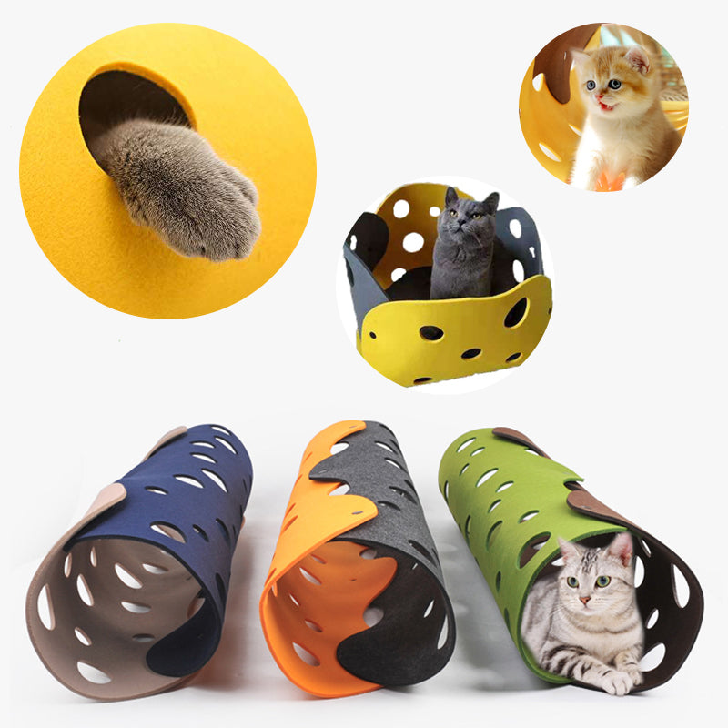 Cat Tunnel Cat Toy Felt Pom Splicing Deformable Kitten Nest Collapsible Tube House Tunnel Interactive Pet Toy Cat Accessories - Minihomy