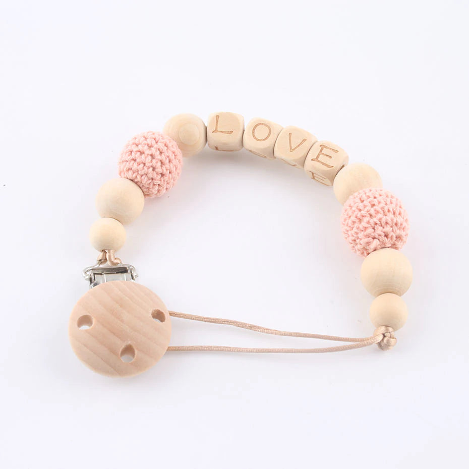 Personalised Natural Crochet Wood Baby Teether - Minihomy