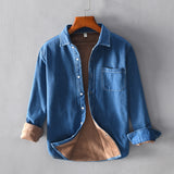 Plush Denim Long Sleeved Shirt Korean Loose Casual Cotton Shirt Jacket - Minihomy