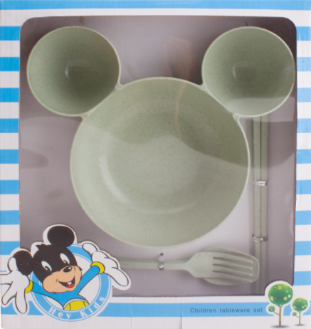 Wheat Straw Children's Bowl Cartoon Wheat Chopsticks Fork Spoon Fruit Dish Mickey's Bowl, Lovely Gift Set - Minihomy