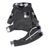 Multicolor Embroidery Plaid Plush Hoodie Suit - Minihomy