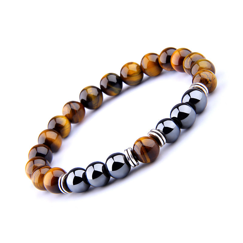 Explosion Style Yellow Tiger Eye Bracelet Fashion Simple Obsidian Alloy Separator Elastic Bracelet - Minihomy