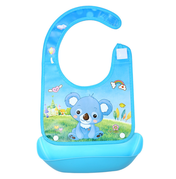 Cartoon baby PVC three-dimensional bib Increase baby bib Waterproof silicone children's dinner pocket - Minihomy