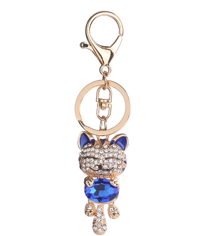 Enamel Lucky Cat Crystal Keychain Alloy Keyring For Women - Minihomy