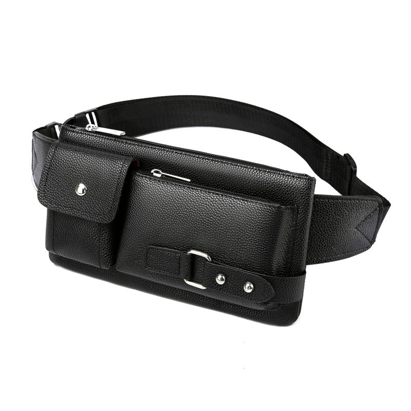 Men's Belt Bag Classic Solid Color PU Leather Waist Bag Outdoor Leisure Travel Fanny Pack Purse - Minihomy