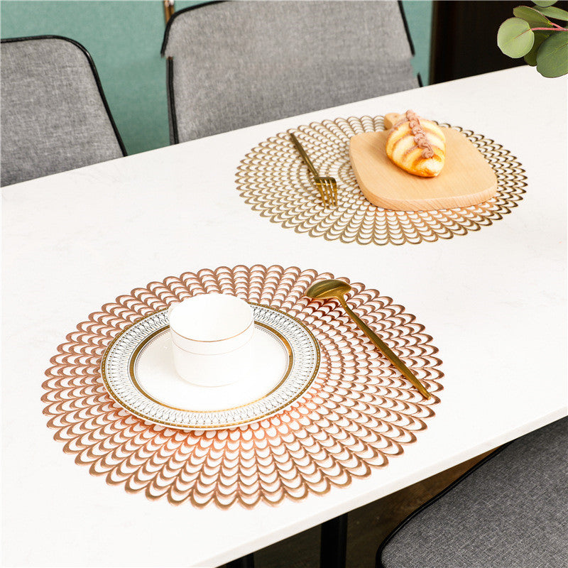 Solid color round PVC hollow placemat