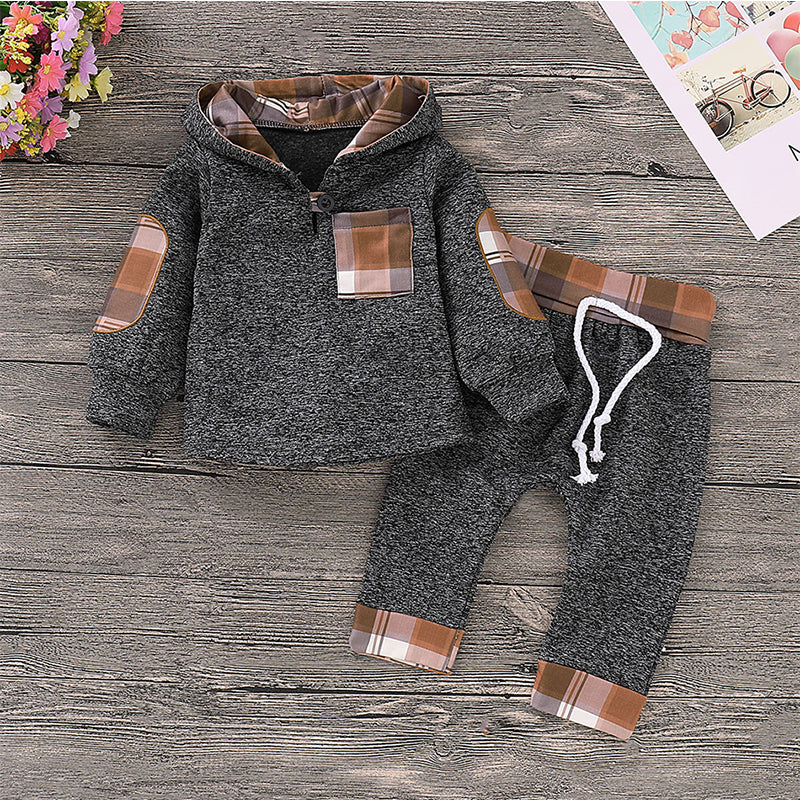 Multicolor Embroidery Plaid Plush Hoodie Suit - Minihomy