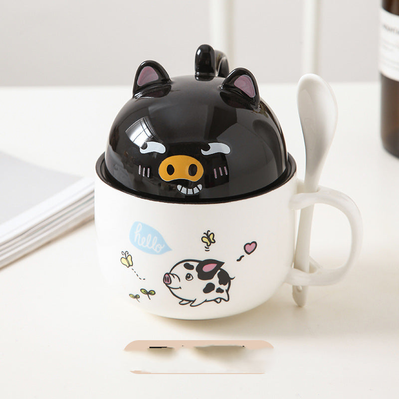 Cartoon Office Ceramic Mug With Lid Spoon - Minihomy