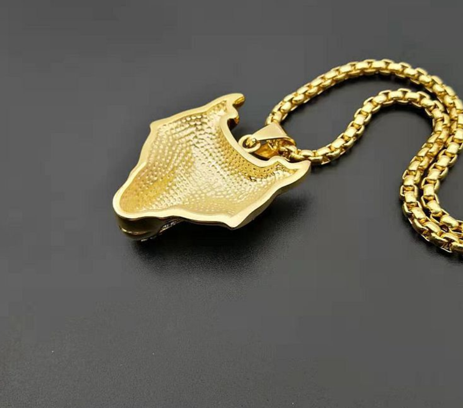 Men Stainless Steel Necklace Gold Color Viking Wolf Head Necklace Pendant With Chain Iced Out Norse Talisman Ethnic Jewelry - Minihomy