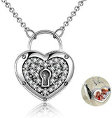 Locket Necklace 925 Sterling Silver Heart Lock and Key Jewelry that Holds Pictures - Minihomy