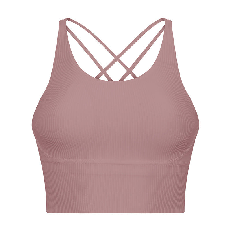 Solid Color Thin Shoulder Strap Sports Bra For Women