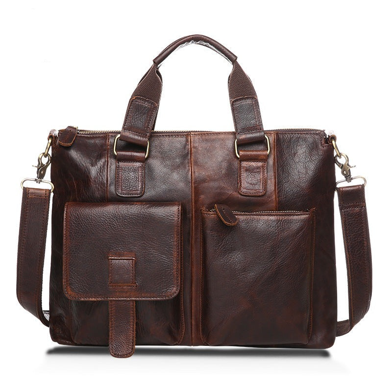 Male Baotou crazy horse leather layer man portable Shoulder Satchel retro casual briefcase