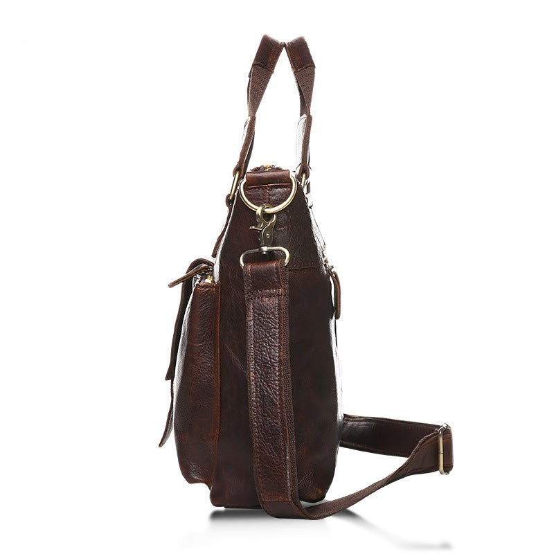 Male Baotou crazy horse leather layer man portable Shoulder Satchel retro casual briefcase