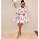 Women Christmas Pajama Sets Long Sleeve Crop Top Shorts