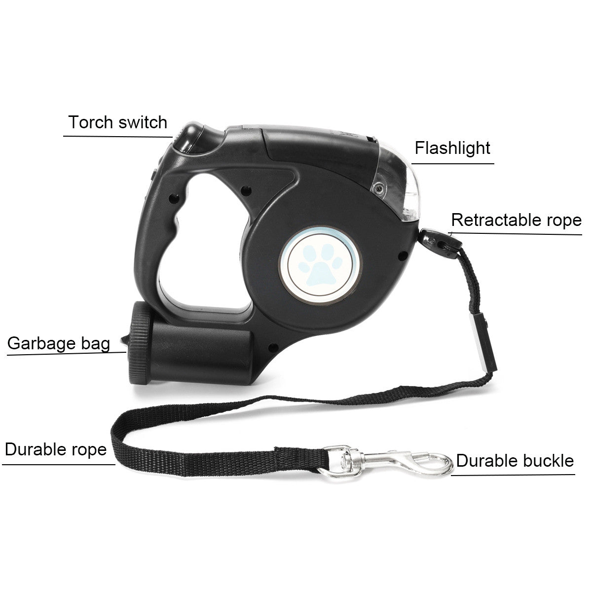 Three-in-one Retractable Dog Leash With Flashlight - Minihomy