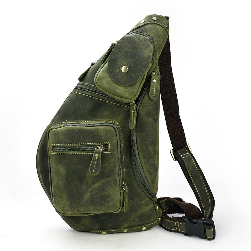 Chest Bag Men's Diagonal Bag Leather Casual Outdoor Travel Bag Shoulder Bag - Minihomy