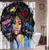 Art Design Graffiti African Girl with Black Hair with Modern Building Shower Curtain for Bathroom Decor - Minihomy