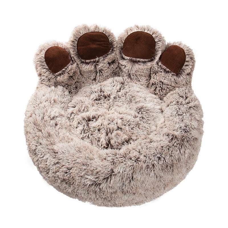 Cozy Bear Paw Pet Bed - Long Plush Round Cat and Dog Mat for Deep, Warm Sleep - Minihomy