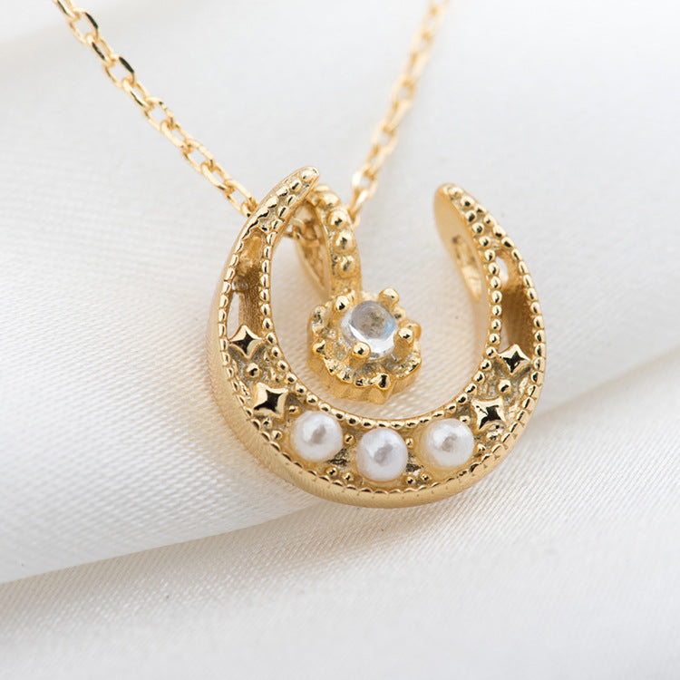 Golden Moon Moonstone Clavicle Necklace - Minihomy