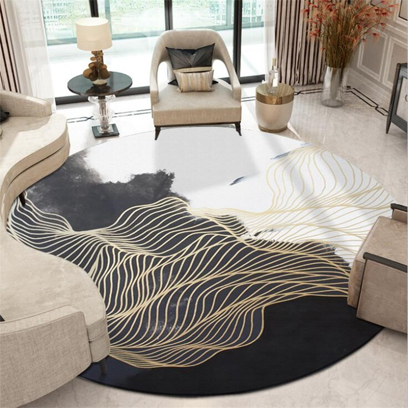 Black And White Abstract Ink Painting Gold Line Carpet - Minihomy