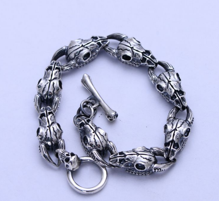 Men's Punk Skull Sheep Head Bracelet Vintage Silver Jewelry - Minihomy