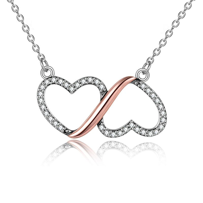 Sterling Silver Dainty Infinity Love Double Heart Necklace