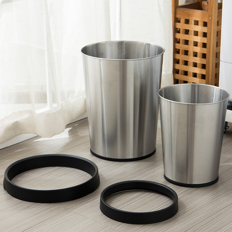 Cross Border Stainless Steel Circular Bag Type Garbage Bucket Office Hotel, A Set Of 2 Uncovered Garbage Cans - Minihomy