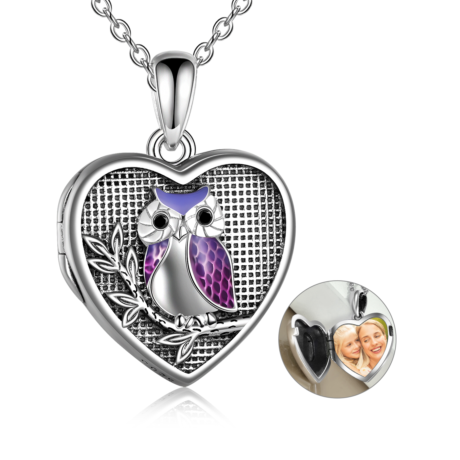 Owl Necklace Sterling Silver Owl Heart Locket Necklace For Mom - Minihomy