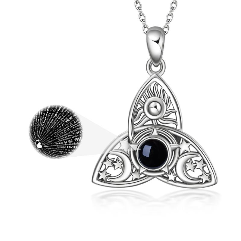 Triple Moon Goddess Triquetra Necklace Sterling Silver I Love You 100 Languages Pentagram Pentacle Pendant necklace Pagan Wiccan Jewelry