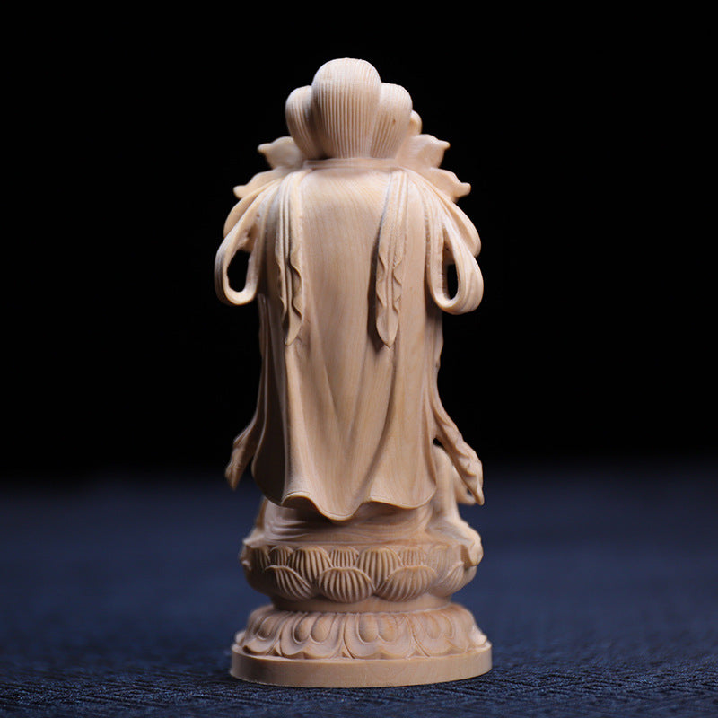 Boxwood Carving Cute Guanyin Ornaments Buddha Statues Hand-carved Crafts - Minihomy