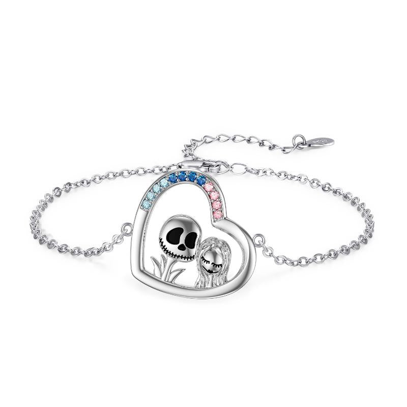 Nightmare Before Christmas Bracelets 925 Sterling Silver Jack Skellington and Sally Adjustable Chain Bracelet Jewelry Gifts for Women - Minihomy